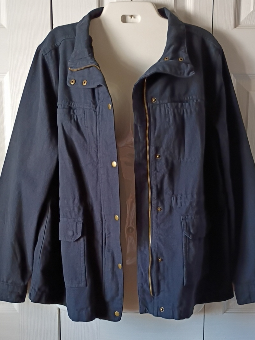 Women's Hayes Navy Utility Jacket with Snap & Zip Front